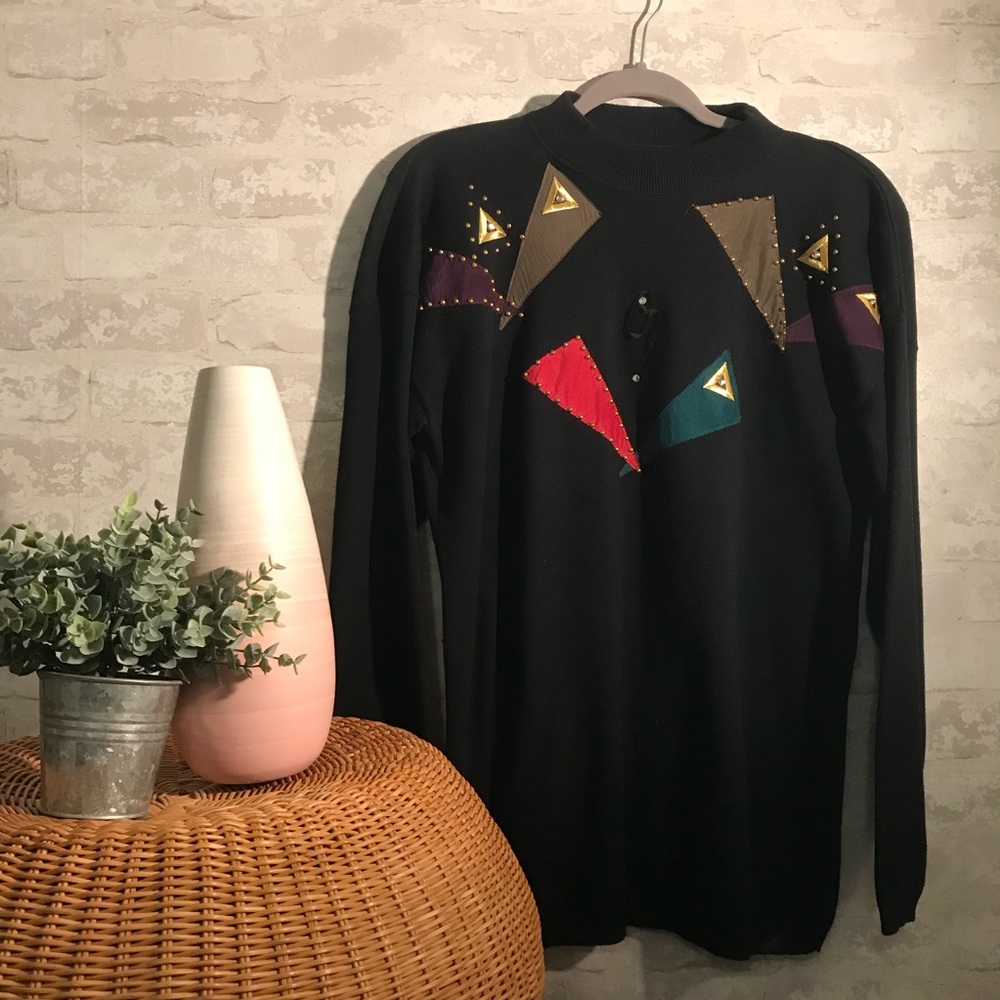 {v i n t a g e} geometric patch oversized sweater